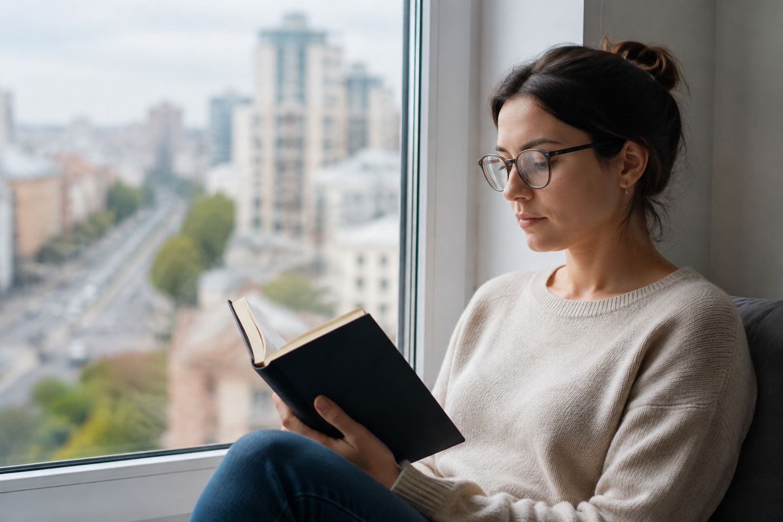 Reading with glasses for myopia